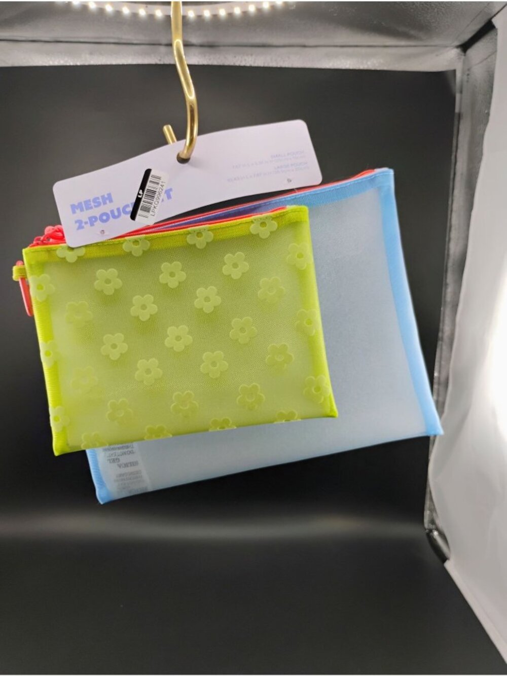 Mesh 2-Pouch Set With Floral Print & Solid Design Zippers